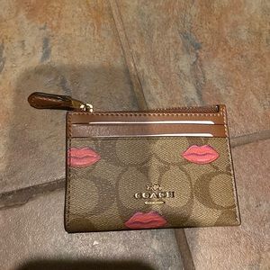 Coach NWT mini skinny logo monogram signature print with lips